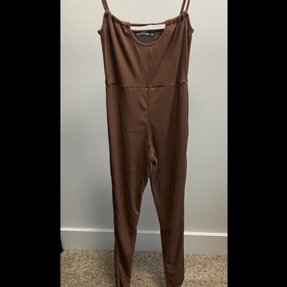 Chocolate Ribbed Cross Front Jumpsuit